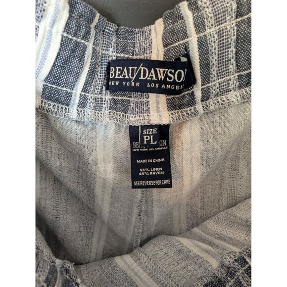 Beau Dawson Blue & White Striped Linen Blend Pull-On Cropped Pants - PL - Picture 4 of 9